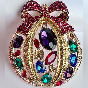 Gold-Tone Multicolor Crystal Ornament Pin